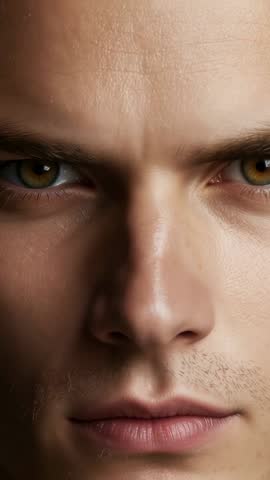 Fading male face under dimming frontal light transitioning to blackout vertical portrait