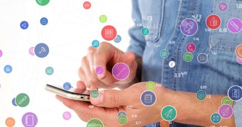Person Using Smartphone with Digital Social Media Icons - Download Free Stock Images Pikwizard.com