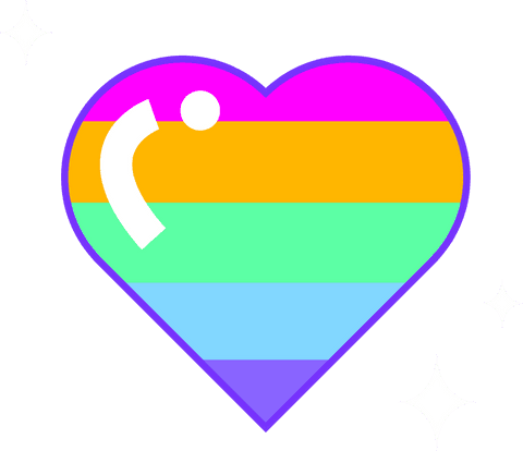 Transparent Glossy Heart with Rainbow Stripes on Transparent Canvas