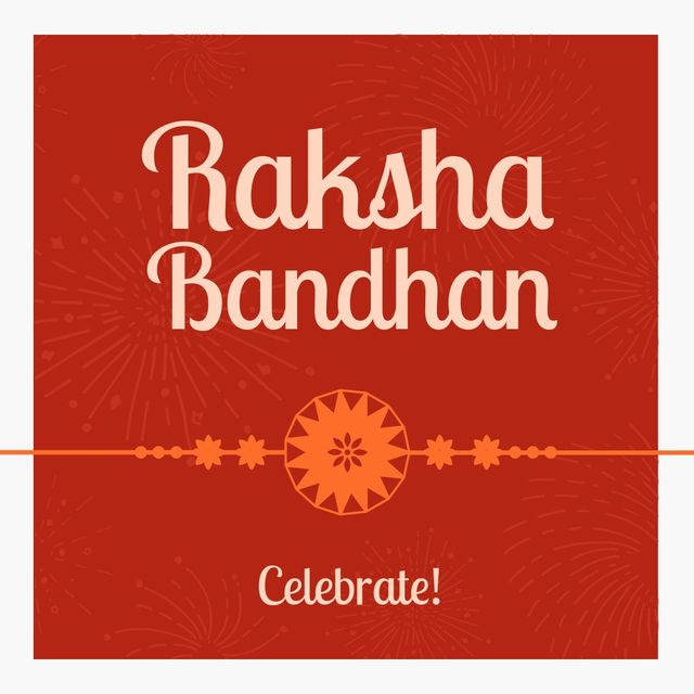Illustration of wristband with raksha bandhan and celebrate text with fireworks on red background. Vector, copy space, rakhi, hindu festival, tradition and celebration concept.