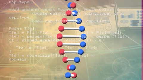 DNA Structure with Data Processing Background Featuring Scientific Code