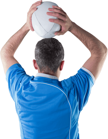 Transparent Back View of Rugby Player Preparing to Throw Ball
