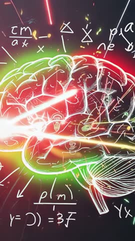 Neon Brain Glowing with Laser Beams and Pulsing Lightbulb in Futuristic Vertical Tech Motion