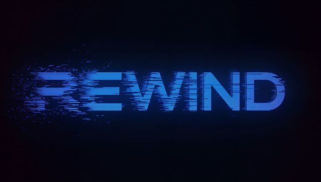 Rewind Glitch Neon Typography Fragmenting into Pixels Retro Futuristic Cyberpunk Text