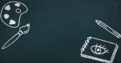 Hand-Drawn School Icons on Blackboard