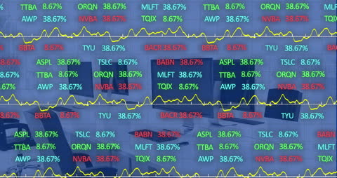 Financial Data Animation Over Busy Office setting