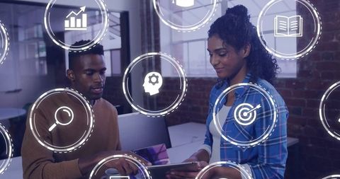 Collaborative Coworkers Utilizing Digital Tools in Modern Office