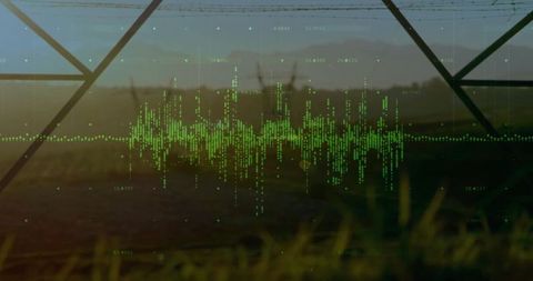Digital Data Visualization in Agricultural Landscape at Sunset