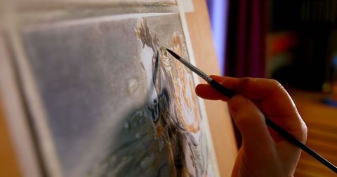 Close-Up of Artist Painting on Canvas Indoors - Download Free Stock Images Pikwizard.com