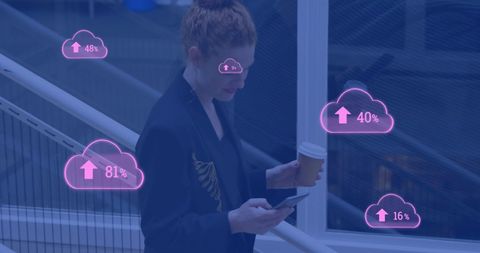 Businesswoman Analyzing Data and Growth on Smartphone