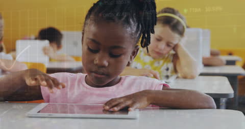 Diverse Students Engaged with Tablets in Classroom