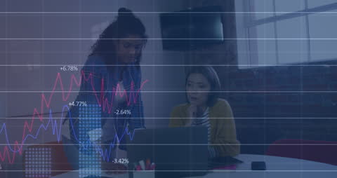 Diverse Businesswomen Analyzing Financial Trends on Laptop