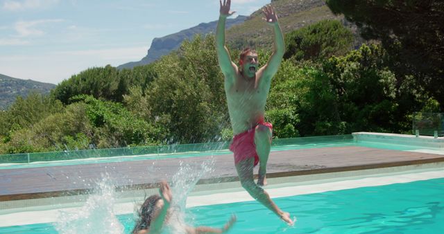 Friends Having Fun at Outdoor Pool - Download Free Stock Images Pikwizard.com