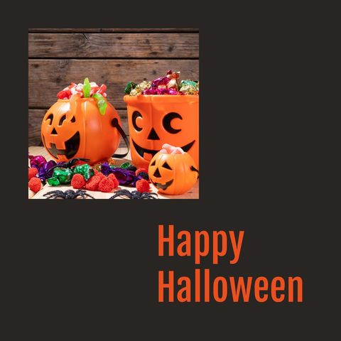 halloween candy buckets and message on dark background - Download Free Stock Templates Pikwizard.com