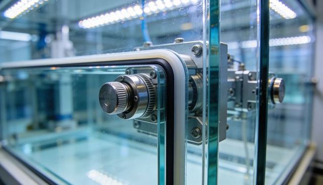 Rotating precision roller and bearing in tempered glass enclosure for lab equipment
