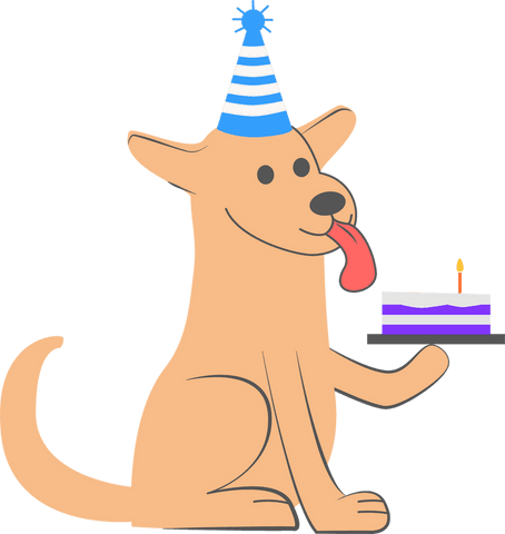 Transparent Background Cartoon Dog Celebrating with Birthday Cake