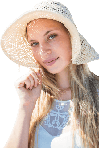 Caucasian Woman in Straw Hat on Transparent Background