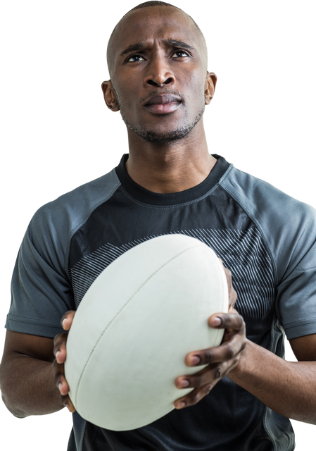 Thoughtful Athlete Holding Rugby Ball Isolated on Transparent Background - Download Free Stock Videos Pikwizard.com