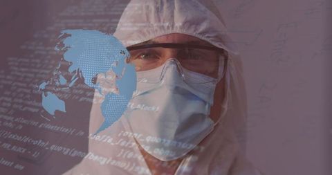 Medical professional in ppe with digital data overlay