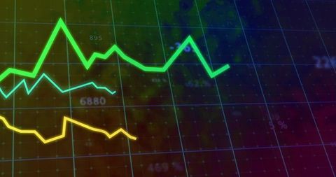 Neon Line Charts Visualizing Market Data on Digital Grid Dashboard with Glow and Analytics