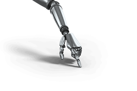 Futuristic transparent robotic arm articulating on isolated background