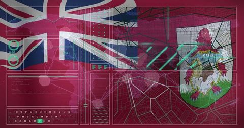 Futuristic cybersecurity interface featuring bermuda flag