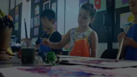 Creative Children Painting Abstract Art in Classroom