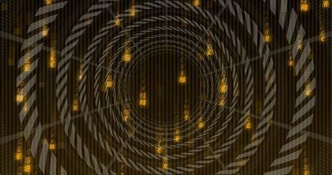 Futuristic Digital Tunnel with Rotating Currency Symbols - Download Free Stock Images Pikwizard.com