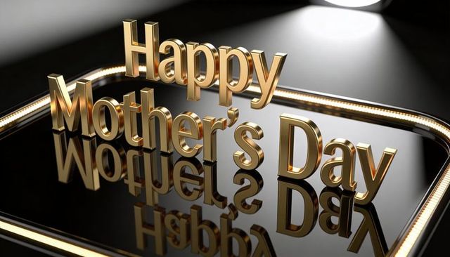 Gold 3d happy mother's day luxury reflective typography on glossy black platform