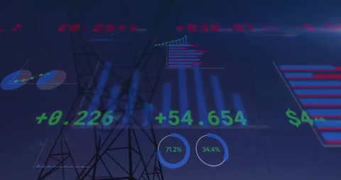 Financial Data Visualization Overlay on Tower Silhouette