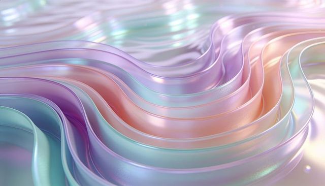 Iridescent pastel ribbons creating smooth layered waves with pearlescent gloss
