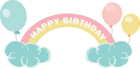 Colorful Birthday Rainbow with Clouds and Balloons on Transparent Background