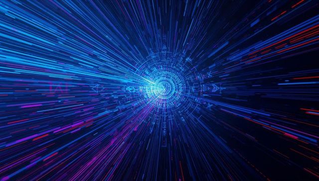 Futuristic Digital Interface with Neon Streaks in Data Tunnel