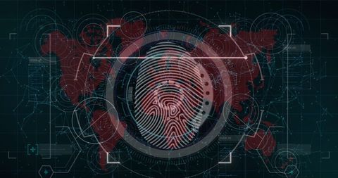 Biometric fingerprint scanning on digital world map