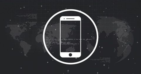 Smartphone Icon Over Global Digital Network With Code Lines and Dotted World Map