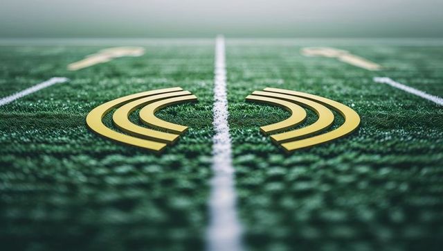 Signal icons on football turf symbolizing communication