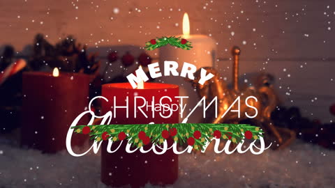 Festive Merry Christmas Greeting with Decorations and Snowfall Effect