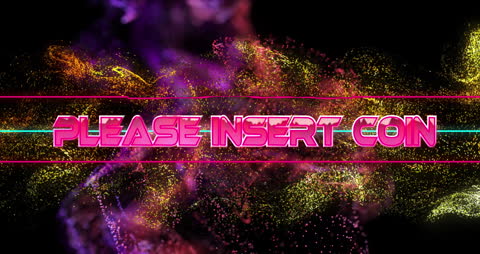 Retro Game Aesthetic with Flashy 'Please Insert Coin' Text
