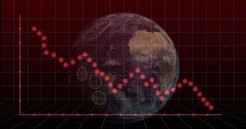 Earth surrounded by digital graph displaying declining trend