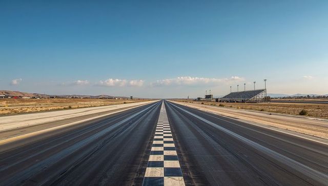 Vintage Drag Strip Scene in Arid Landscape with Checkered Start