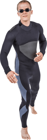 Caucasian male swimmer in swimsuit on transparent background