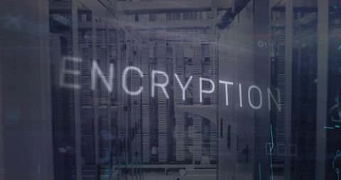 Modern Data Center with Encryption Concept Overlay