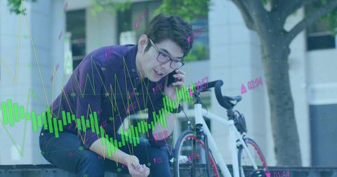 Financial Analyst Discussing Market Trends on Smartphone Outdoors