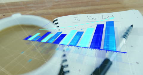 Animated Growth Chart Over To-Do List with Coffee on Desk