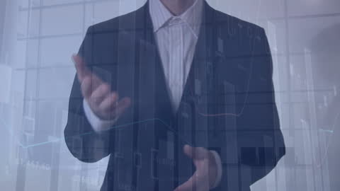 Businessman Discourse with Overlay of Financial Graphs and Pedestrians