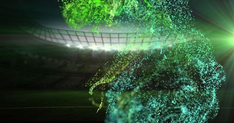 Dynamic green energy particles in sports stadium