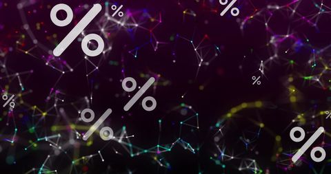 Networked digital art with percent symbols on black background