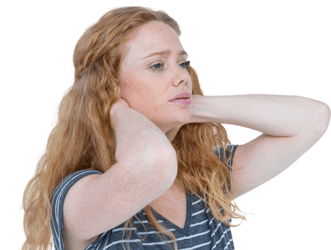 Transparent Background Woman Holding Neck in Discomfort