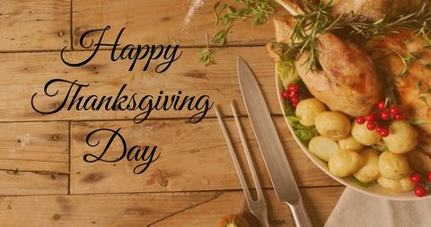 Happy Thanksgiving Day Table with Turkey and Text - Download Free Stock Images Pikwizard.com