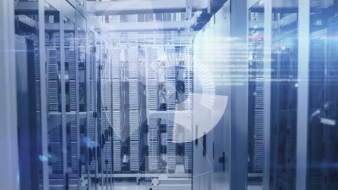 Digital Data Processing in Server Room with Globe Animation
